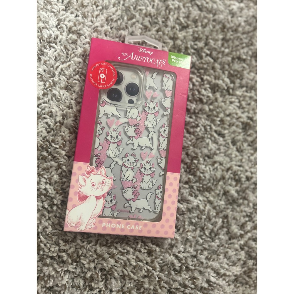Disney The Aristocats Marie iPhone 16 Pro Max Case Clear Pink Glitter Hearts